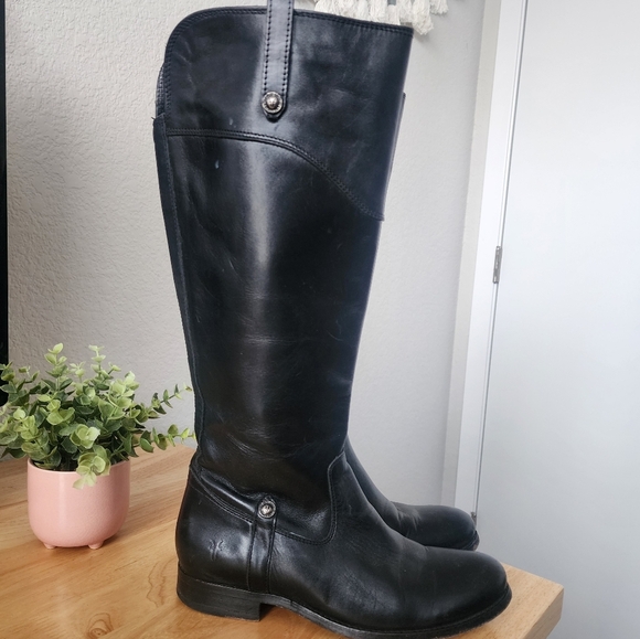 Frye Tab Tall Melissa Pull On Black Leather Riding Boots Size 7 Outdoor Casual - Picture 2 of 13